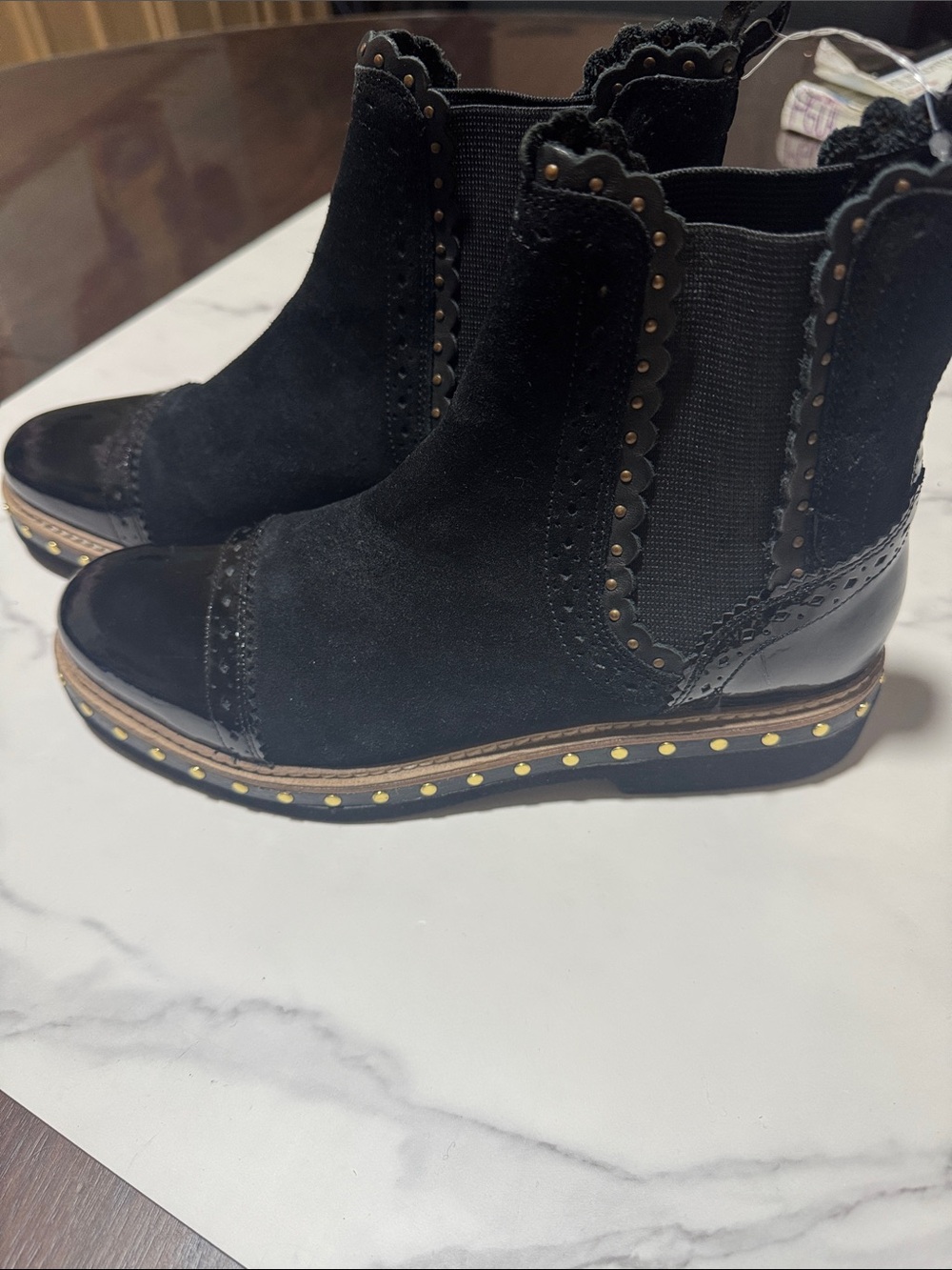 Free People Black Suede & Patent Toe Ankle Boots - Picture 2 of 6
